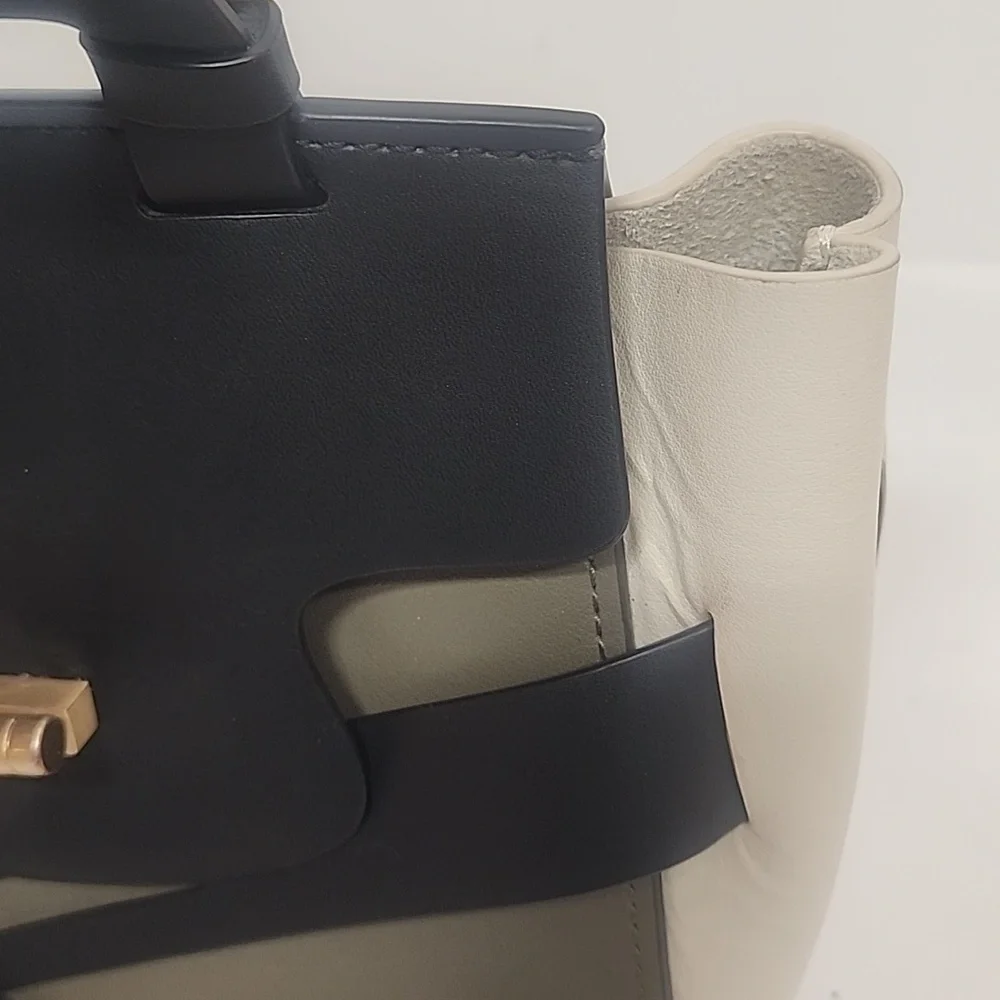 Rare ZAC Zac Posen Leather Cowhide Brigette Black, Taupe & Cream Belted Satchel